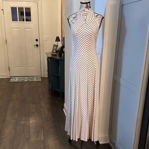 Sexy Tan and White Striped Halter Maxi Dress by New York & Co in Size XS